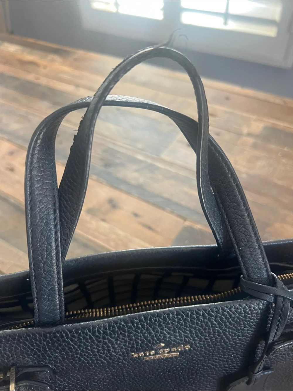 kate spade Black Pebbled Leather Satchel with Top Handles